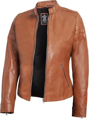 Blingsoul Cafe Racer Leather Jacket Womens - Real Lambskin Leather Jackets for Women