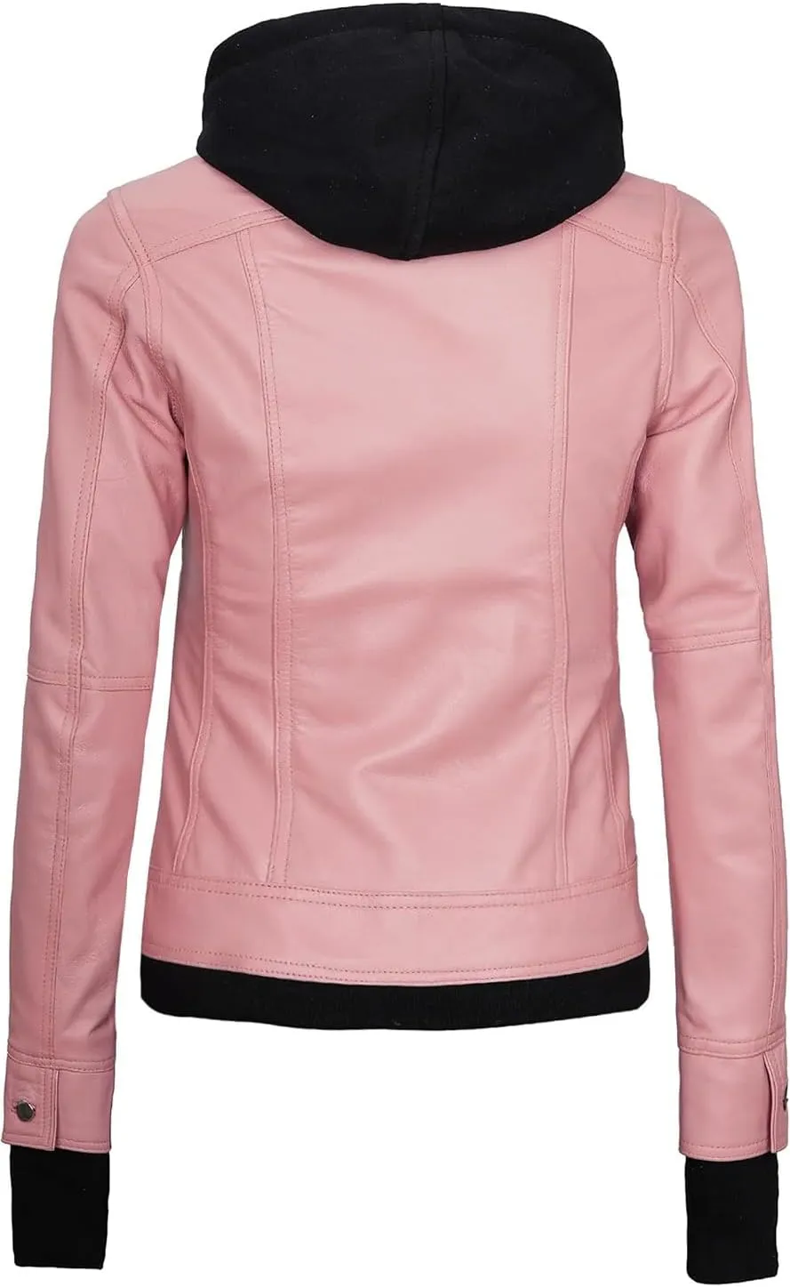 Blingsoul Leather Bomber Jacket Women - Real Lambskin Womens Leather Jackets with Removable Hood