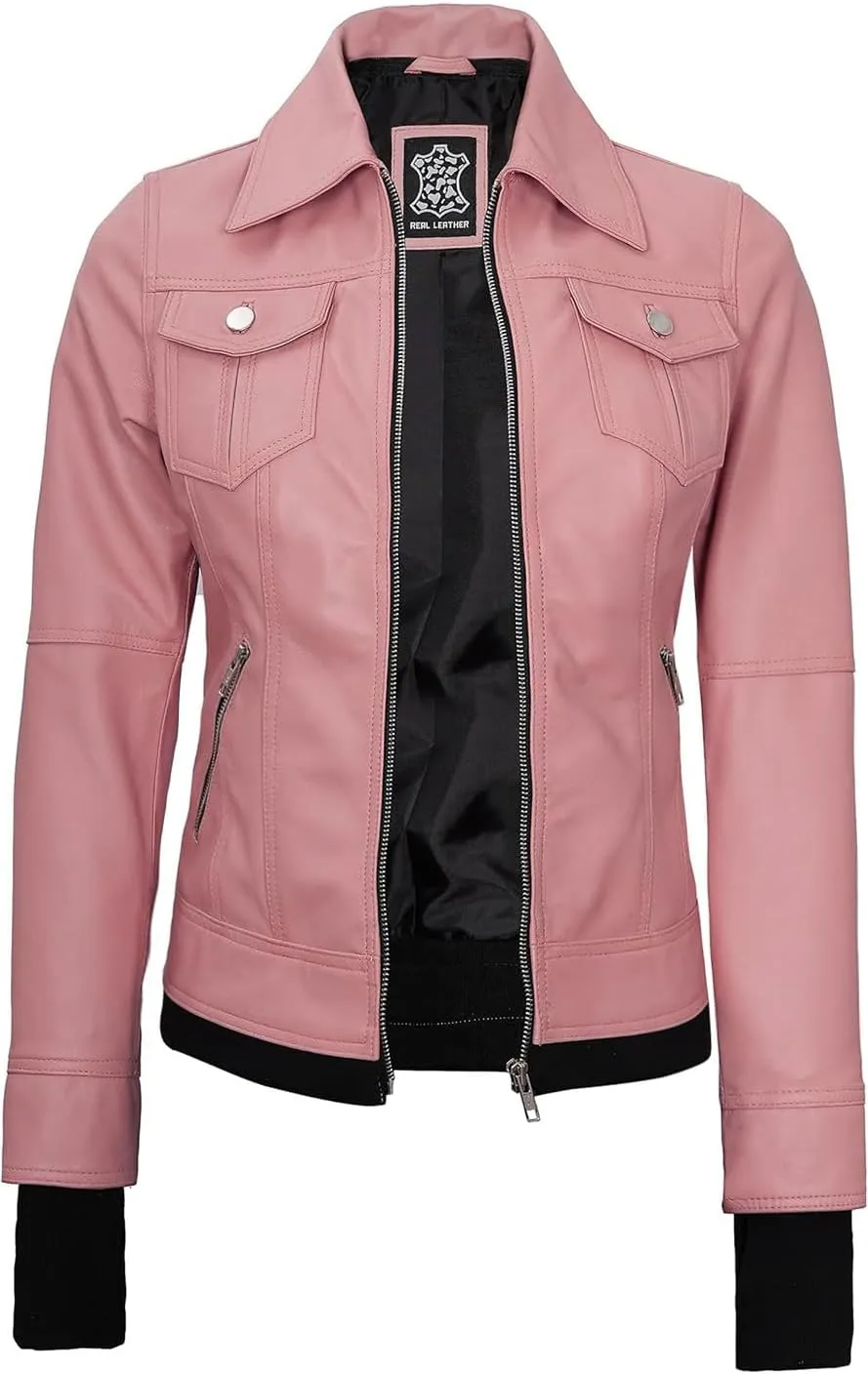 Blingsoul Leather Bomber Jacket Women - Real Lambskin Womens Leather Jackets with Removable Hood