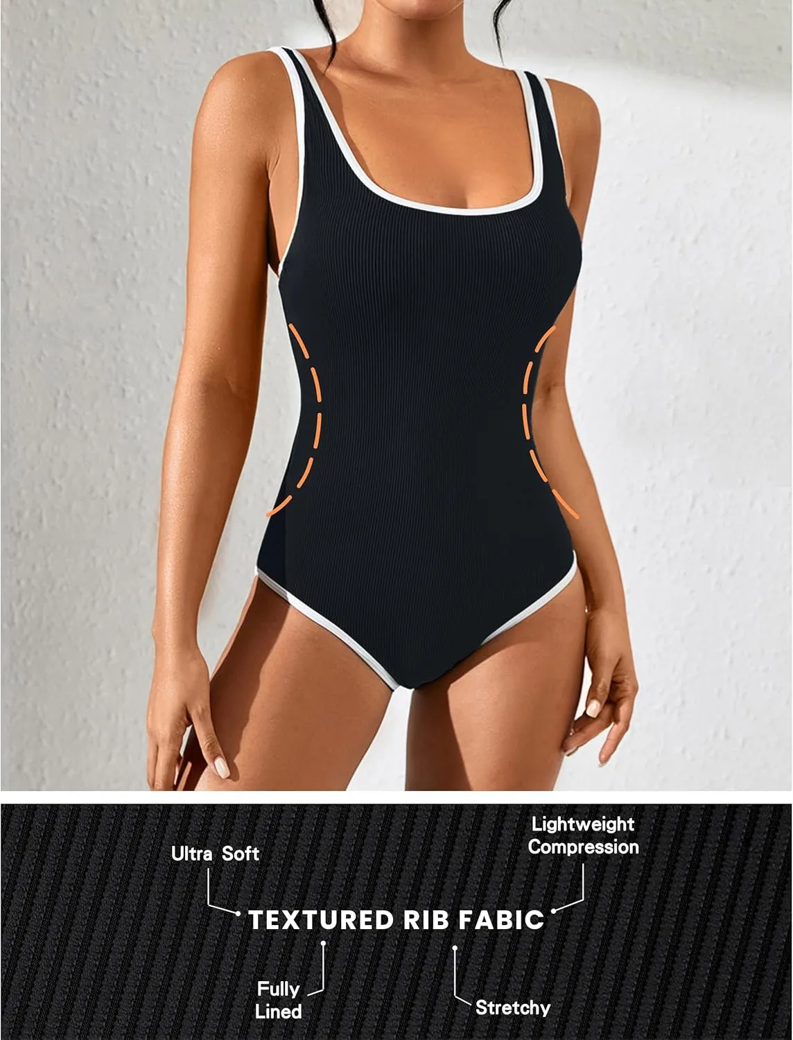 Blooming Jelly Womens One Piece Swimsuit Sporty Tummy Control Bathing Suit Ribbed Slimming Cute Flattering High Cut Swimwear