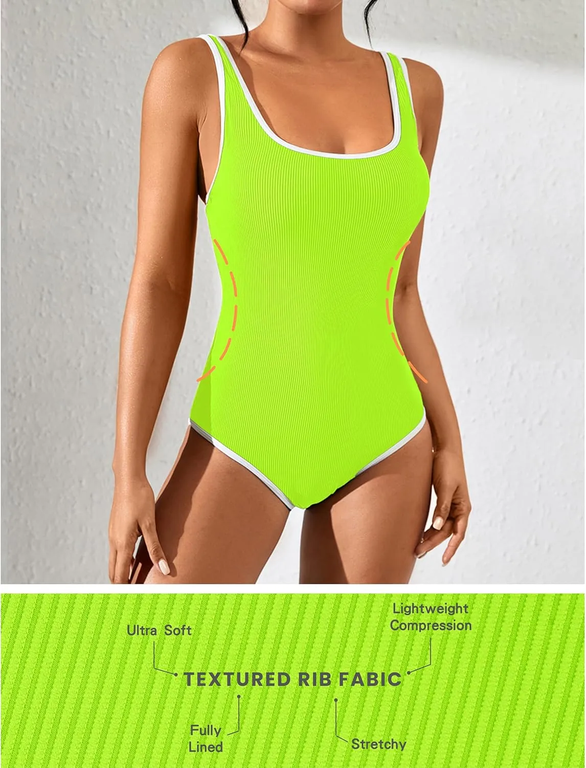 Blooming Jelly Womens One Piece Swimsuit Sporty Tummy Control Bathing Suit Ribbed Slimming Cute Flattering High Cut Swimwear