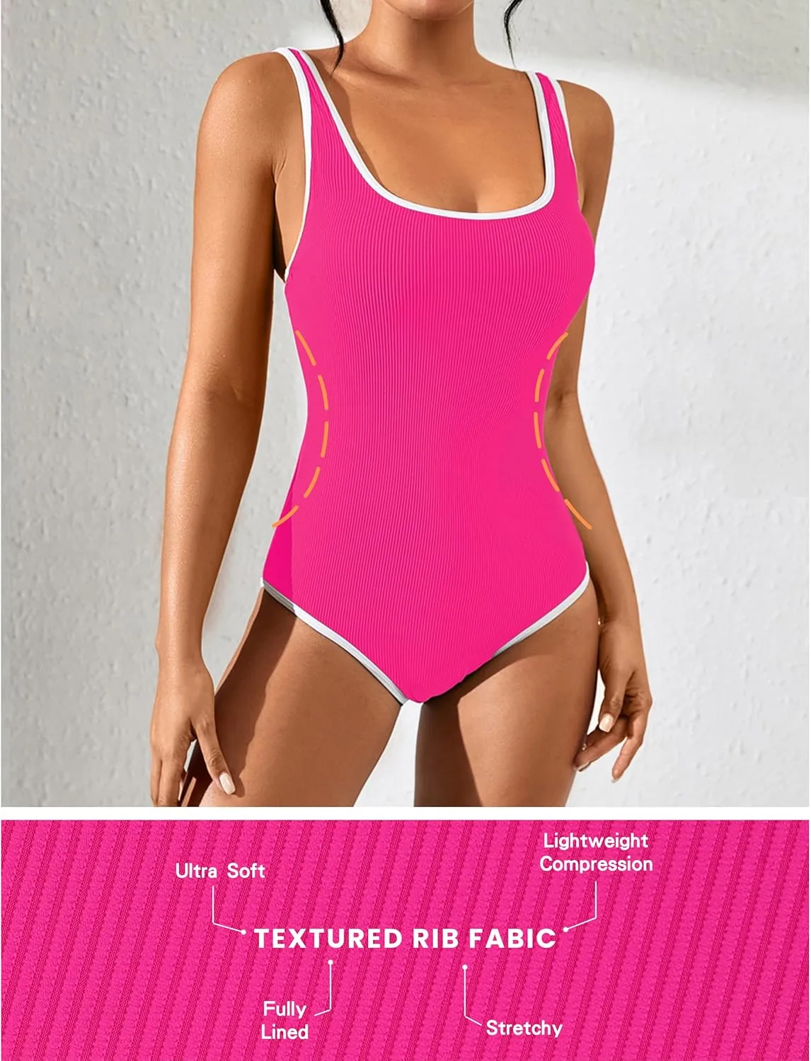 Blooming Jelly Womens One Piece Swimsuit Sporty Tummy Control Bathing Suit Ribbed Slimming Cute Flattering High Cut Swimwear