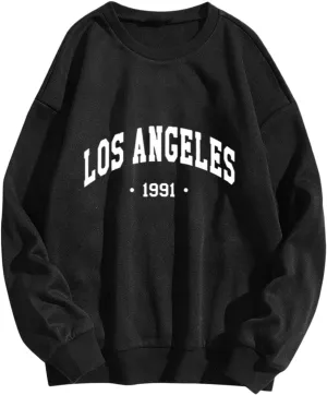 Boston Sweatshirts for Women Letter Print Crewneck Oversized Pullover Long Sleeve Sweaters Fall Clothes Trendy Outfits