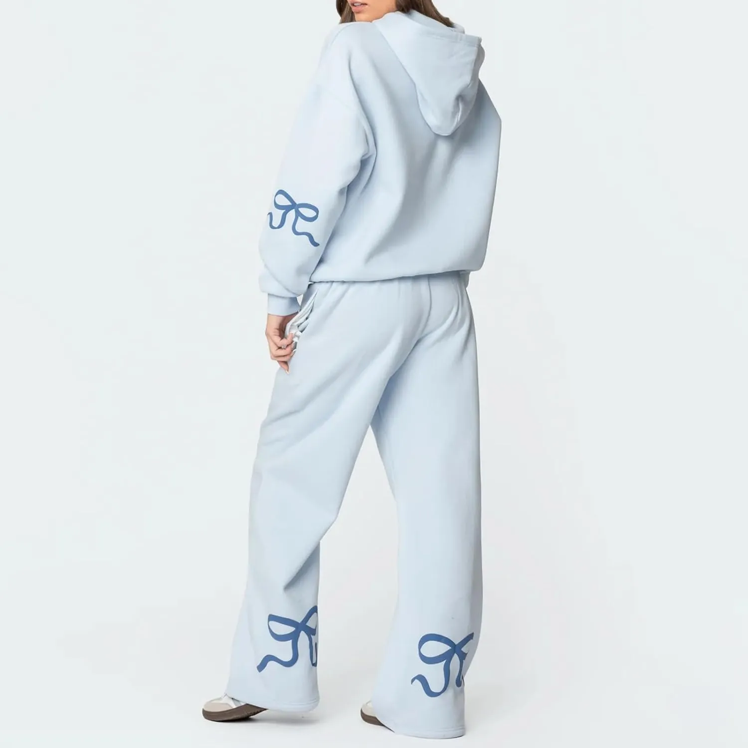 Bow Print Sweat Set For Women Matching Sweat Sets For Women Bow Sweatshirt Long Sleeve Oversized Hoodie Wide Leg Sweatpants
