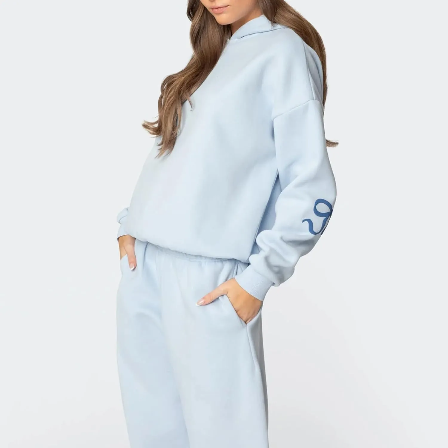 Bow Print Sweat Set For Women Matching Sweat Sets For Women Bow Sweatshirt Long Sleeve Oversized Hoodie Wide Leg Sweatpants