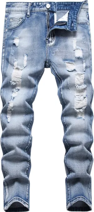 Boy's Ripped Distressed Skinny Fit Fashion Slim Washed Kids Denim Jeans Pants