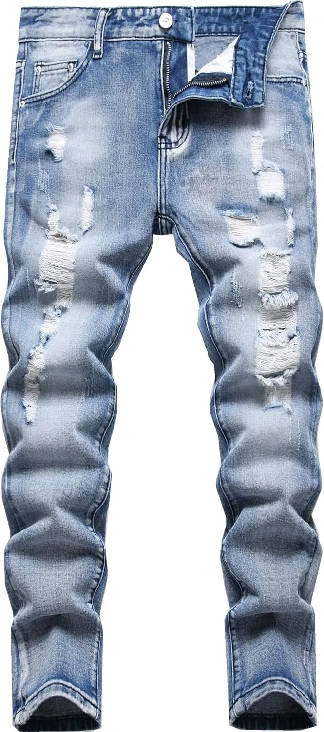 Boy's Ripped Distressed Skinny Fit Fashion Slim Washed Kids Denim Jeans Pants