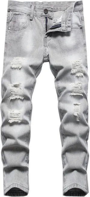 Boy's Ripped Distressed Skinny Fit Fashion Slim Washed Kids Denim Jeans Pants