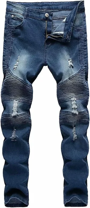 Boy's Skinny Fit Ripped Destroyed Distressed Stretch Slim Moto Biker Fashion Denim Jeans with Holes