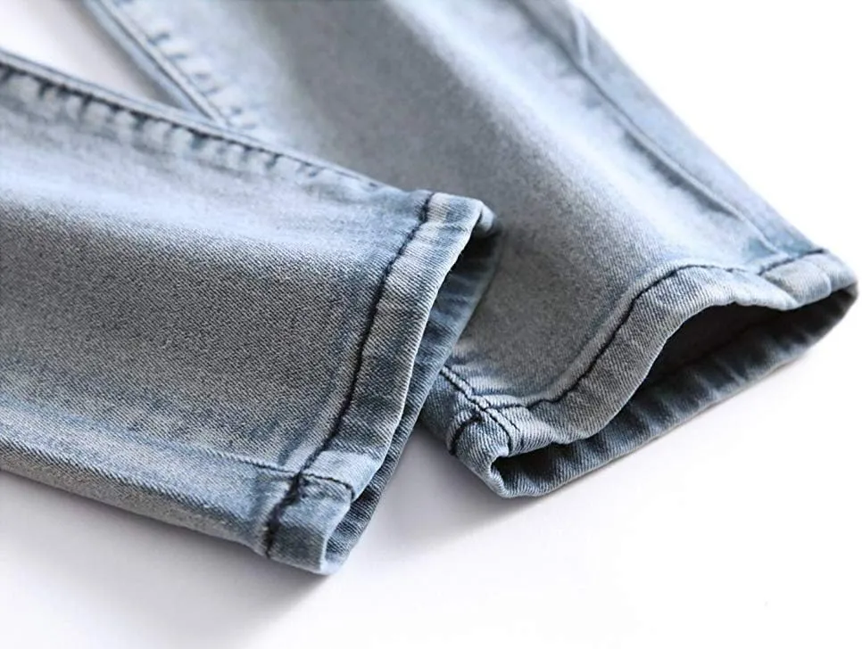 Boy's Skinny Fit Ripped Destroyed Distressed Stretch Slim Moto Biker Fashion Denim Jeans with Holes