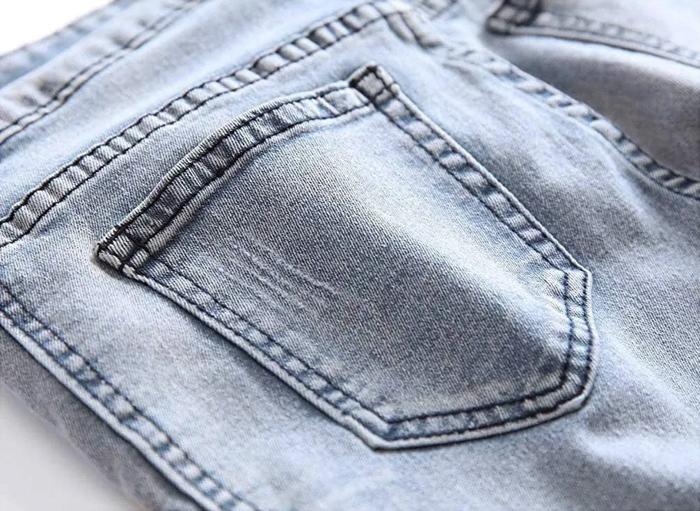 Boy's Skinny Fit Ripped Destroyed Distressed Stretch Slim Moto Biker Fashion Denim Jeans with Holes