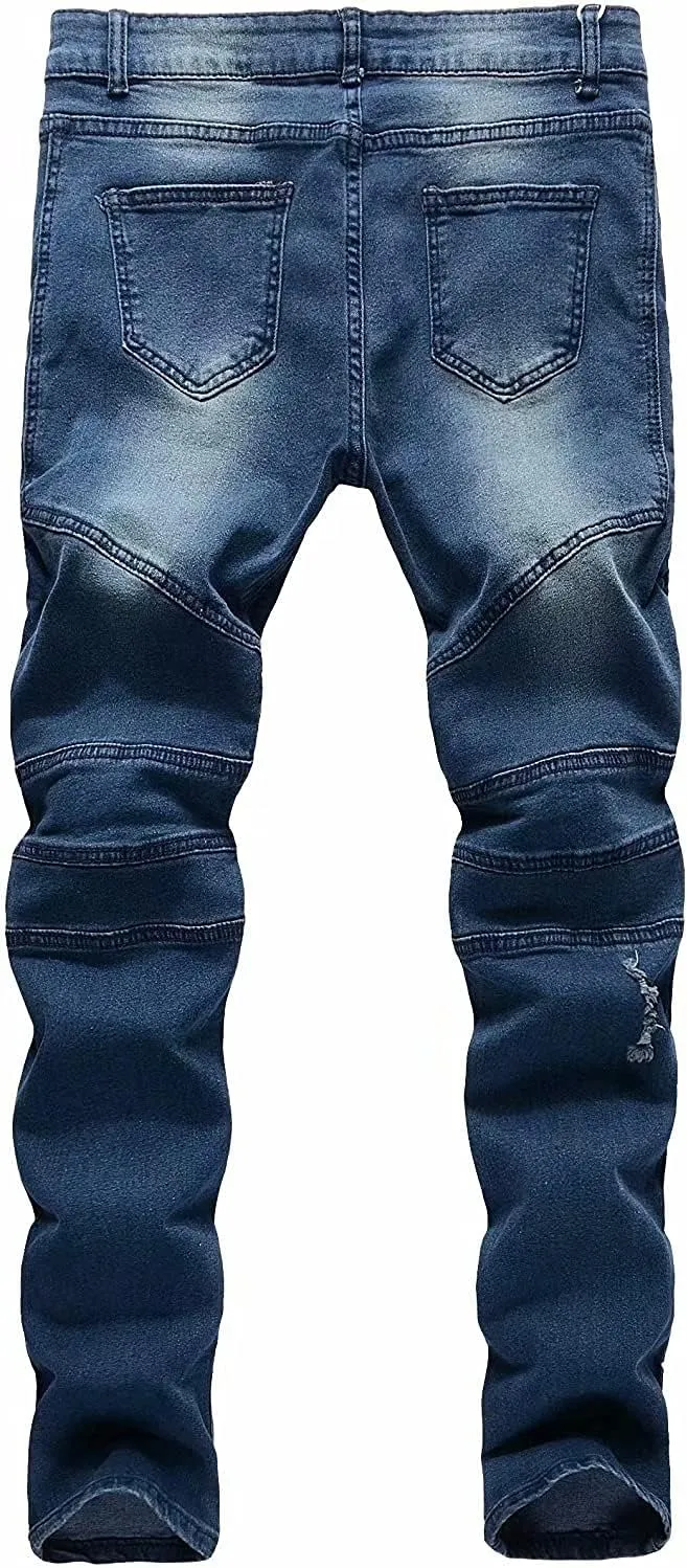 Boy's Skinny Fit Ripped Destroyed Distressed Stretch Slim Moto Biker Fashion Denim Jeans with Holes