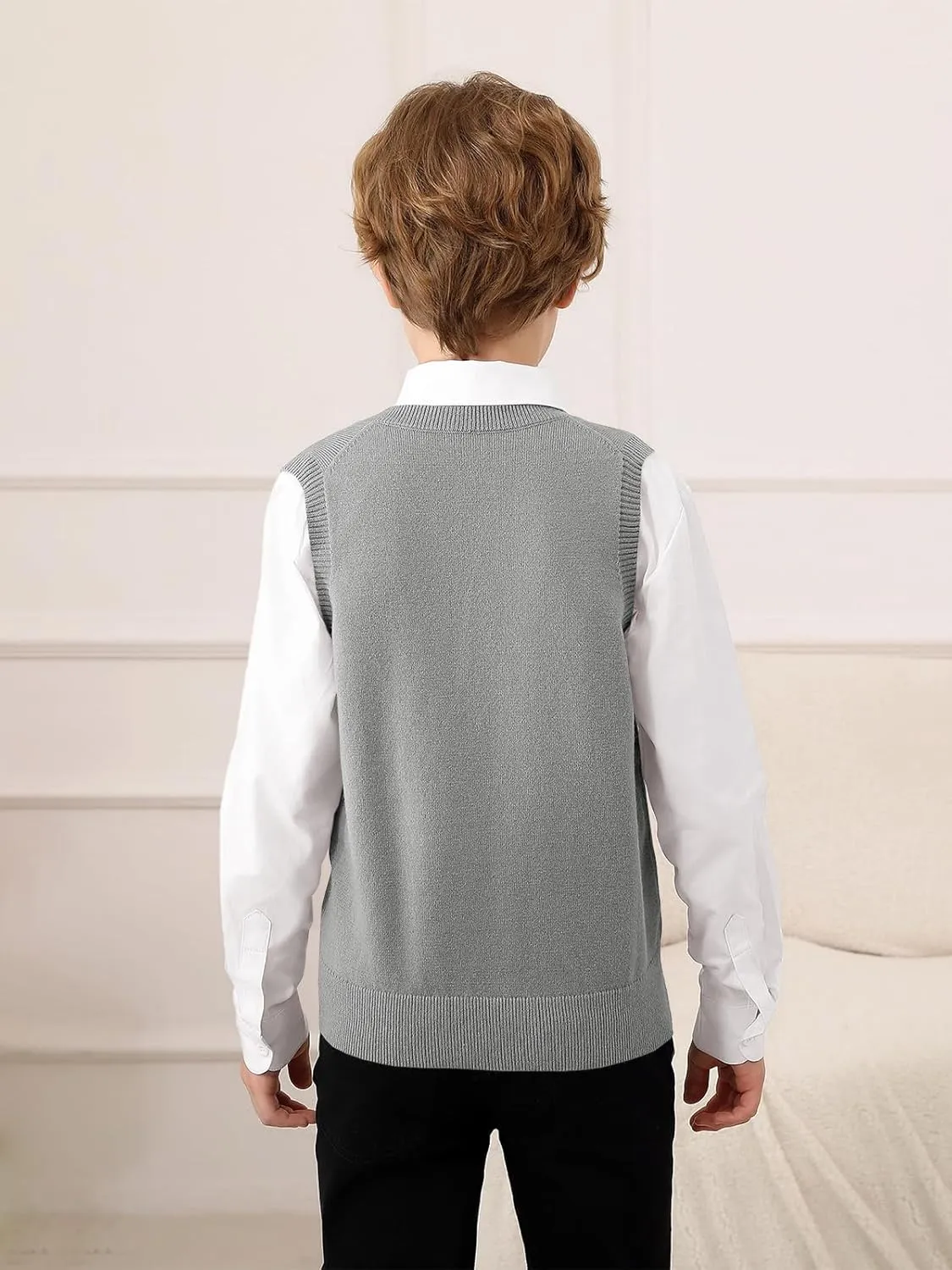 Boys Sweater Vest Kids Solid School Uniform Sleeveless Knit Sweaters Tops 5-14 Years