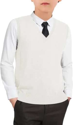 Boys Sweater Vest Kids Solid School Uniform Sleeveless Knit Sweaters Tops 5-14 Years