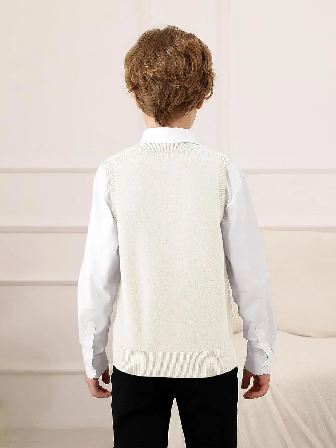 Boys Sweater Vest Kids Solid School Uniform Sleeveless Knit Sweaters Tops 5-14 Years