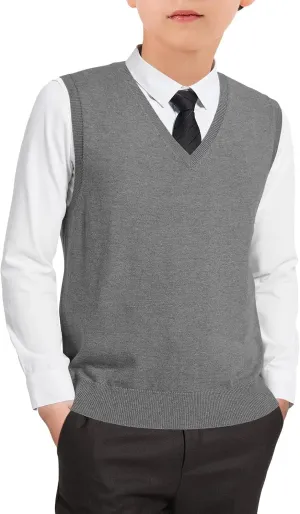 Boys Sweater Vest Kids Solid School Uniform Sleeveless Knit Sweaters Tops 5-14 Years