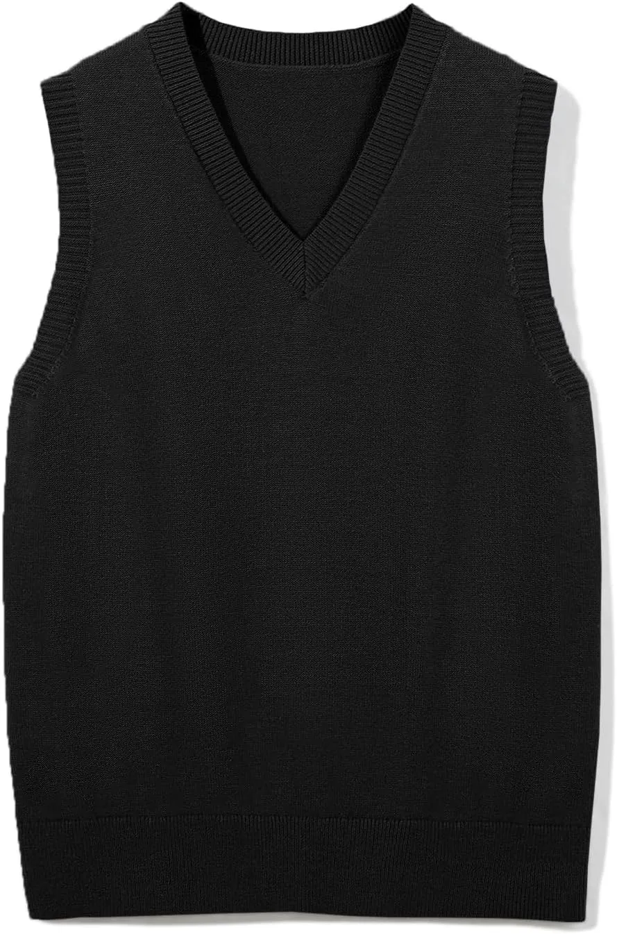 Boys Sweater Vest Kids Solid School Uniform Sleeveless Knit Sweaters Tops 5-14 Years