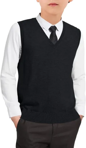 Boys Sweater Vest Kids Solid School Uniform Sleeveless Knit Sweaters Tops 5-14 Years