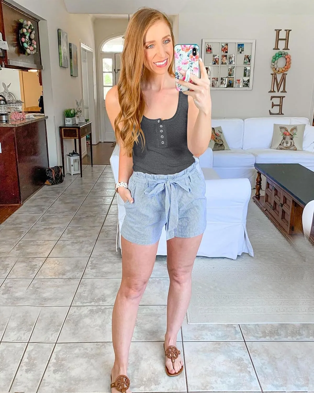 BTFBM Women's Summer Ribbed Tank Tops Crew Neck Button Down Slim Fit Basic Sleeveless Tunic Blouse Casual Henley Shirts