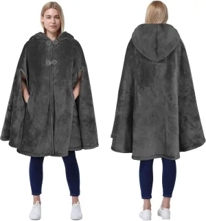 Catalonia Women's Poncho Cape, Oversized Sherpa Fleece Cloak Coat, Snuggly Hooded Wearable Blanket, Gift Idea for Women Mom