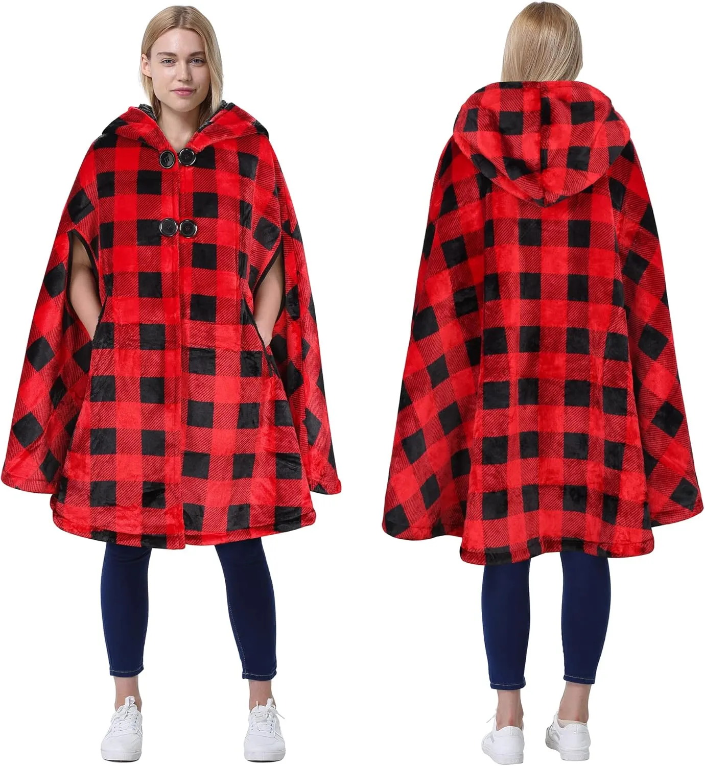 Catalonia Women's Poncho Cape, Oversized Sherpa Fleece Cloak Coat, Snuggly Hooded Wearable Blanket, Gift Idea for Women Mom