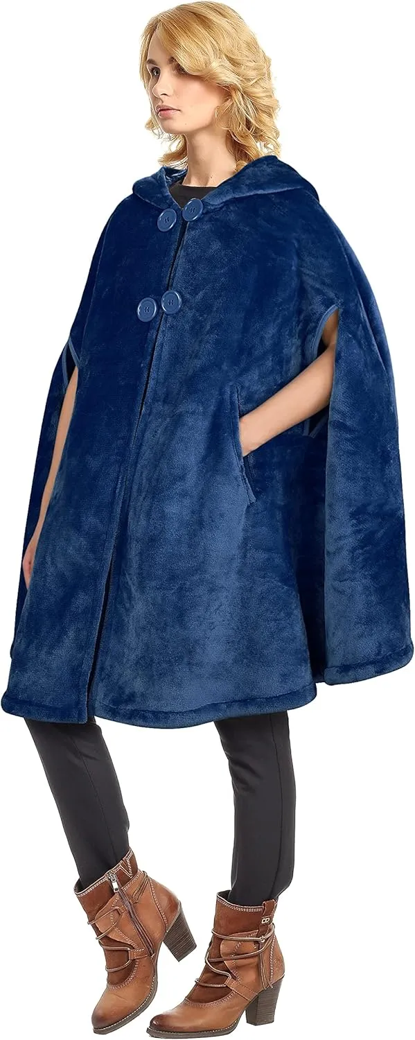 Catalonia Women's Poncho Cape, Oversized Sherpa Fleece Cloak Coat, Snuggly Hooded Wearable Blanket, Gift Idea for Women Mom