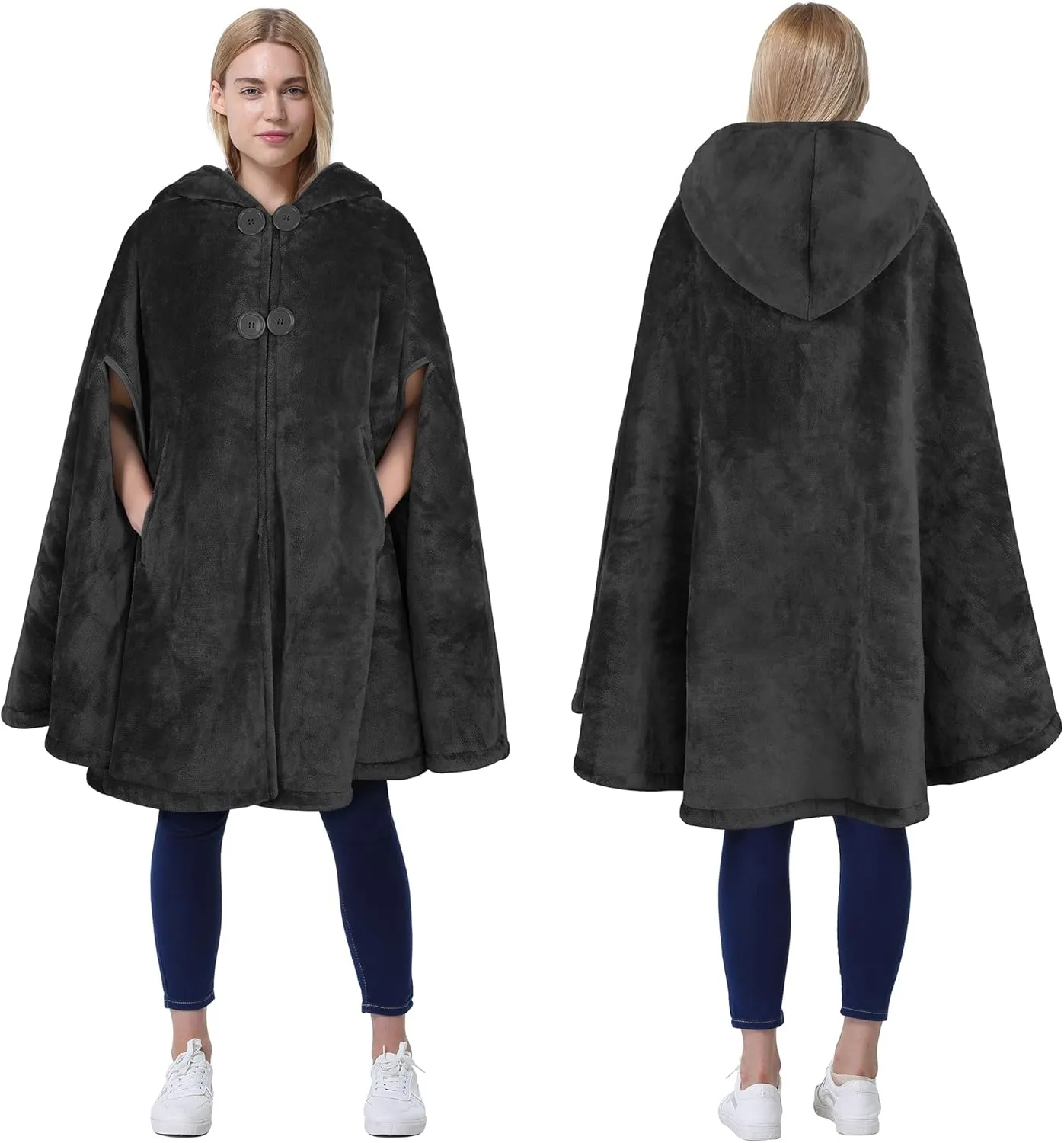 Catalonia Women's Poncho Cape, Oversized Sherpa Fleece Cloak Coat, Snuggly Hooded Wearable Blanket, Gift Idea for Women Mom