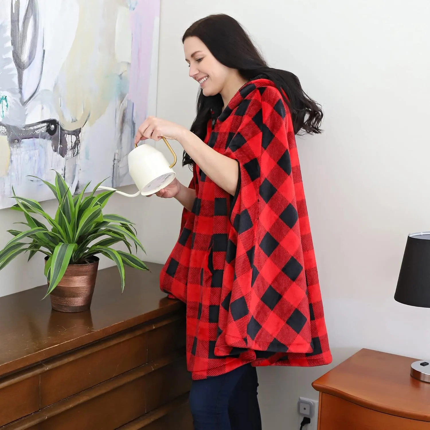 Catalonia Women's Poncho Cape, Oversized Sherpa Fleece Cloak Coat, Snuggly Hooded Wearable Blanket, Gift Idea for Women Mom