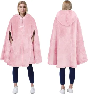 Catalonia Women's Poncho Cape, Oversized Sherpa Fleece Cloak Coat, Snuggly Hooded Wearable Blanket, Gift Idea for Women Mom