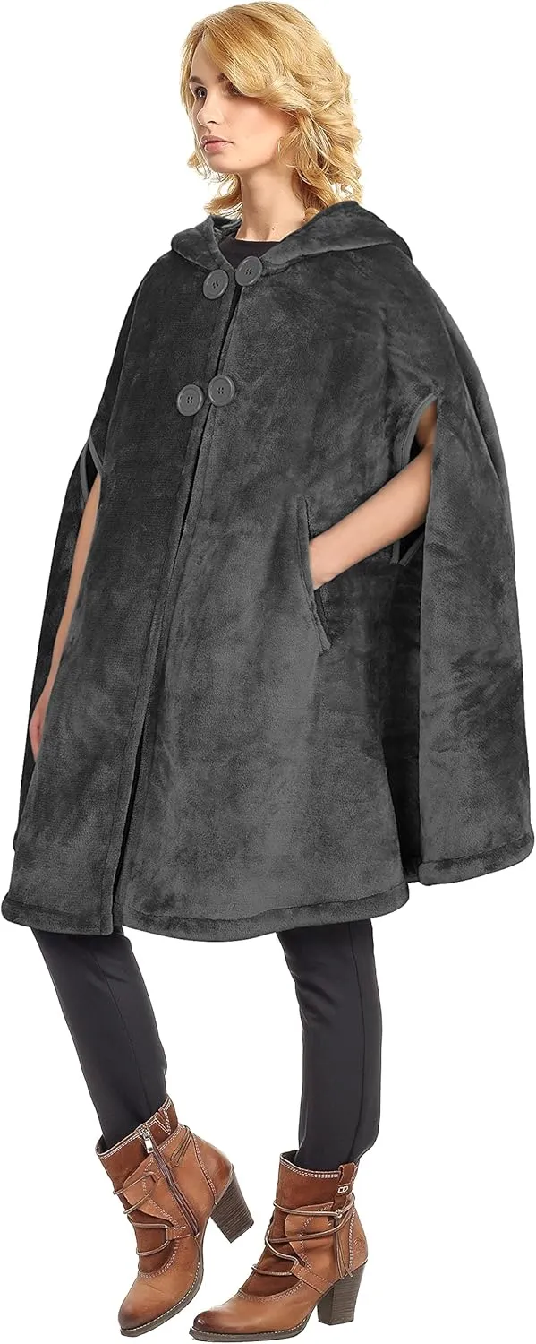 Catalonia Women's Poncho Cape, Oversized Sherpa Fleece Cloak Coat, Snuggly Hooded Wearable Blanket, Gift Idea for Women Mom