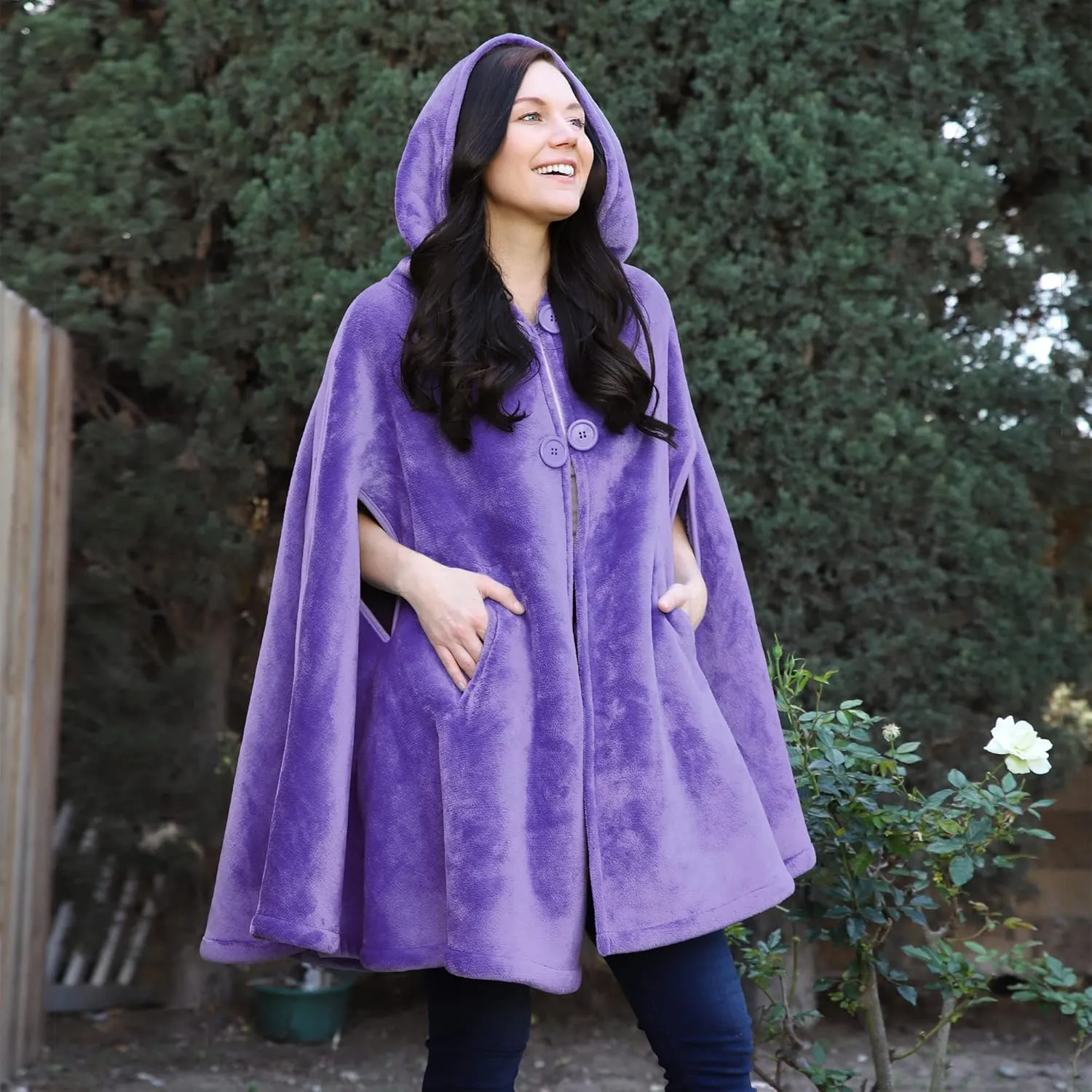 Catalonia Women's Poncho Cape, Oversized Sherpa Fleece Cloak Coat, Snuggly Hooded Wearable Blanket, Gift Idea for Women Mom