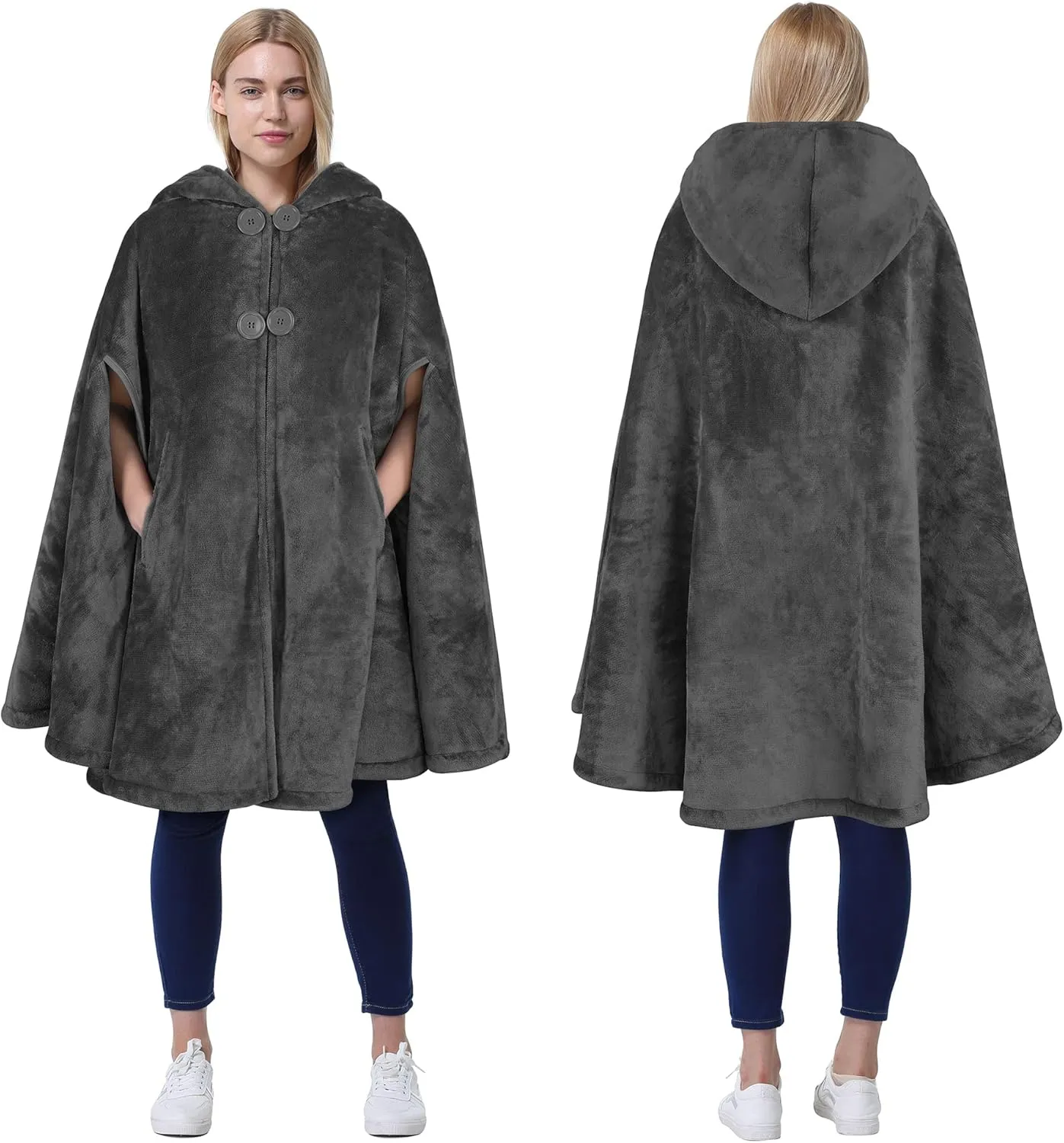 Catalonia Women's Poncho Cape, Oversized Sherpa Fleece Cloak Coat, Snuggly Hooded Wearable Blanket, Gift Idea for Women Mom