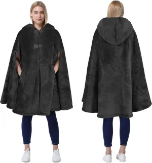 Catalonia Women's Poncho Cape, Oversized Sherpa Fleece Cloak Coat, Snuggly Hooded Wearable Blanket, Gift Idea for Women Mom