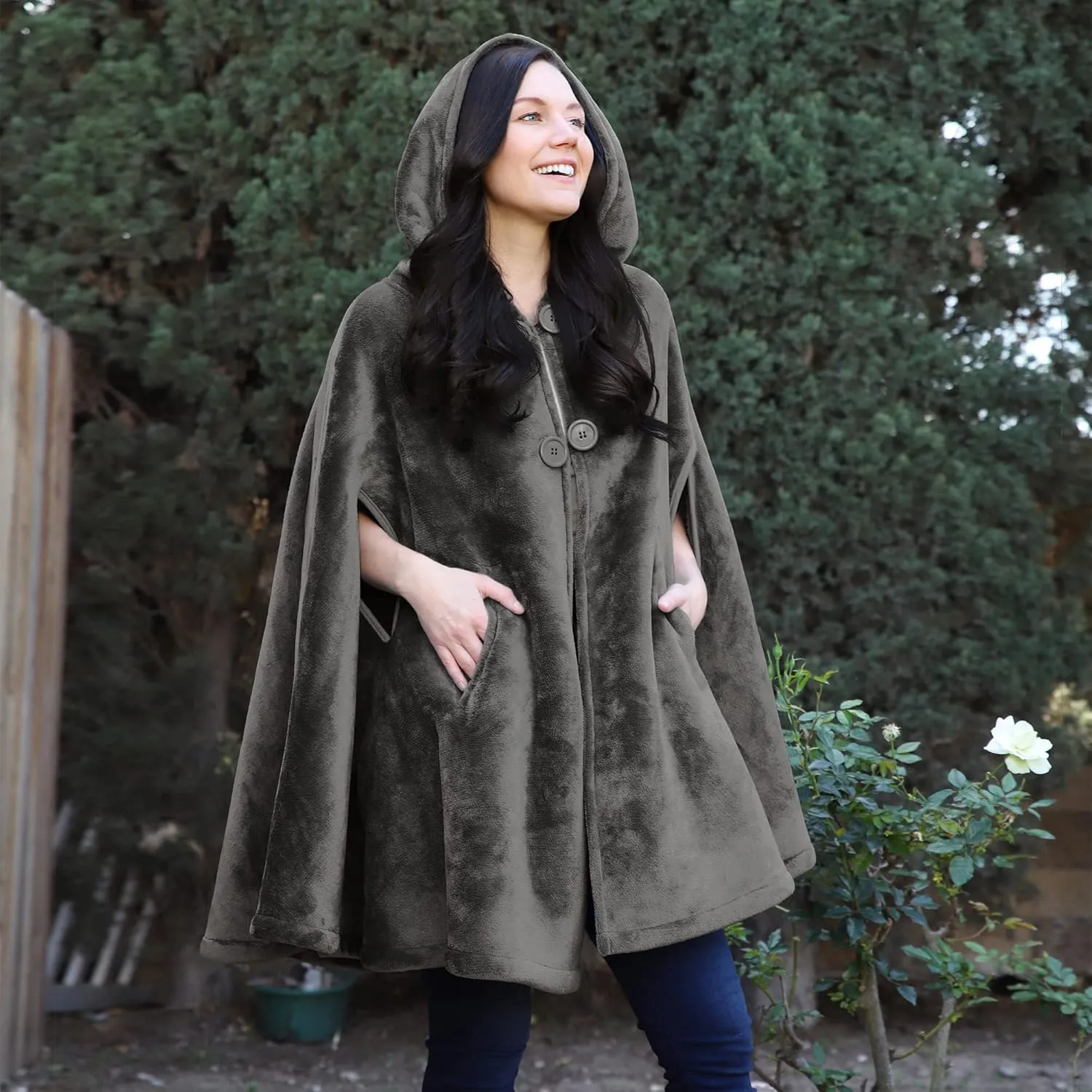 Catalonia Women's Poncho Cape, Oversized Sherpa Fleece Cloak Coat, Snuggly Hooded Wearable Blanket, Gift Idea for Women Mom