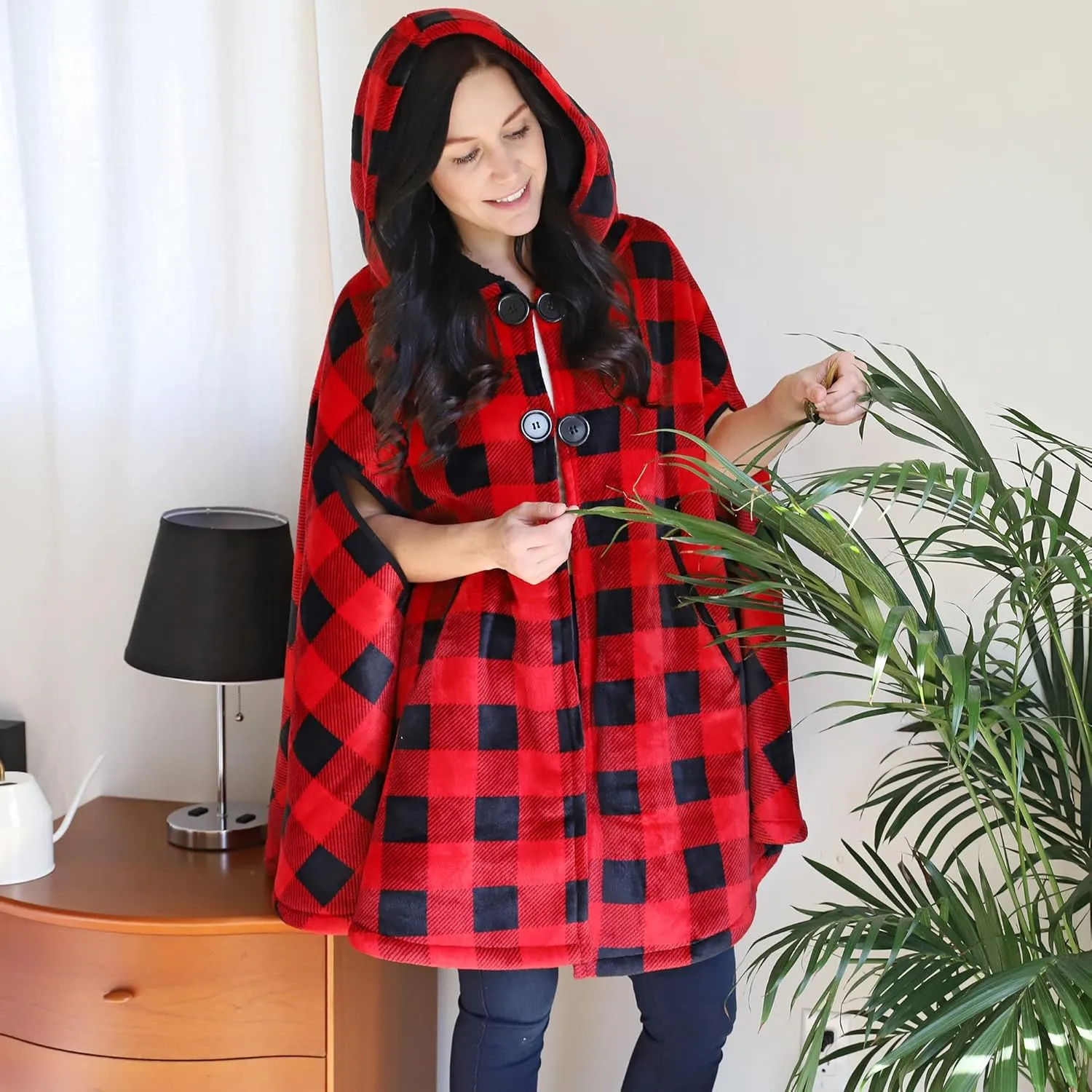 Catalonia Women's Poncho Cape, Oversized Sherpa Fleece Cloak Coat, Snuggly Hooded Wearable Blanket, Gift Idea for Women Mom