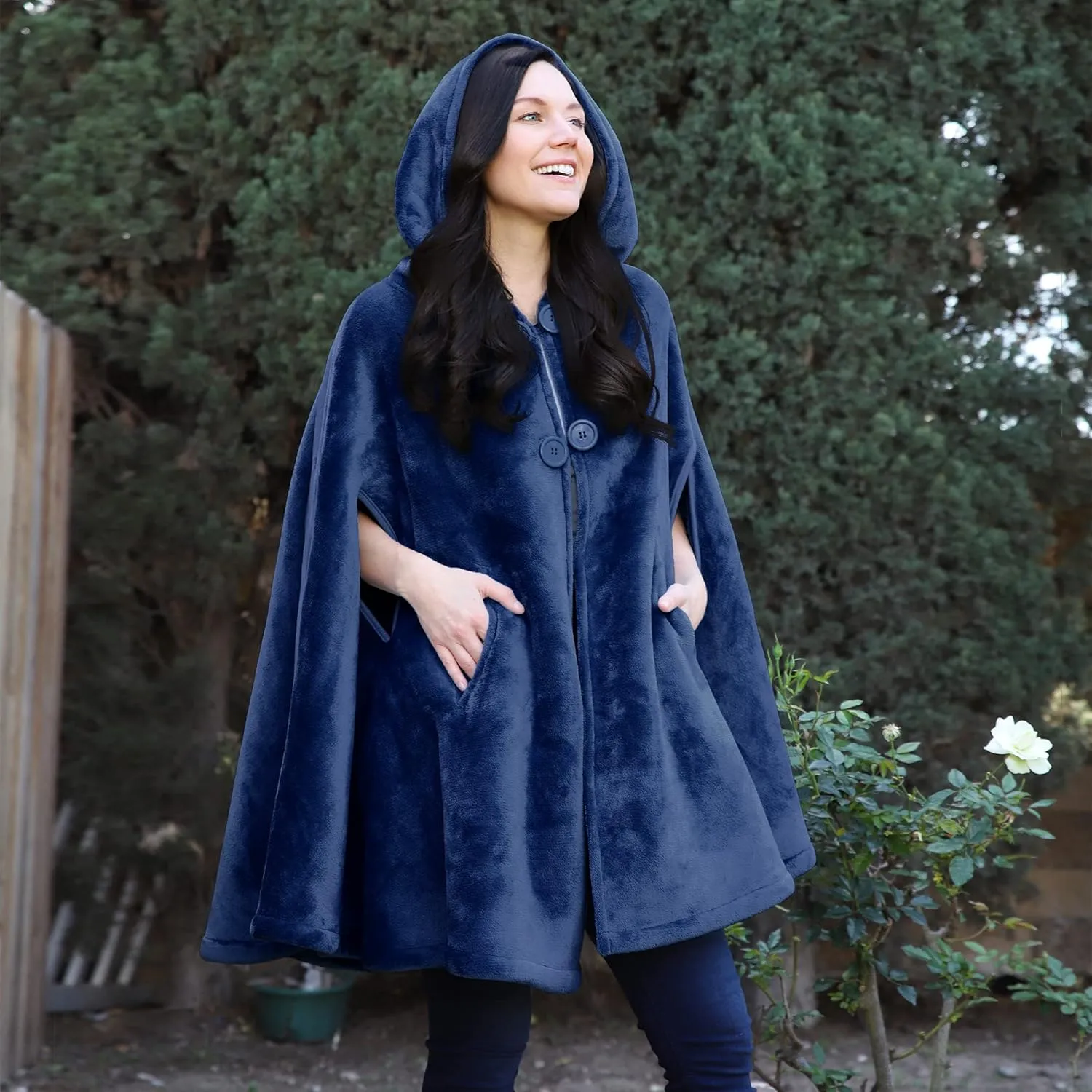 Catalonia Women's Poncho Cape, Oversized Sherpa Fleece Cloak Coat, Snuggly Hooded Wearable Blanket, Gift Idea for Women Mom