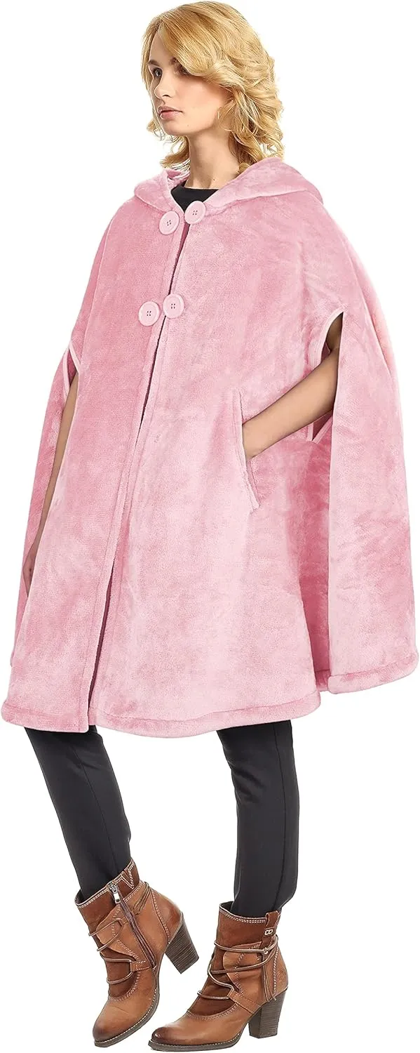 Catalonia Women's Poncho Cape, Oversized Sherpa Fleece Cloak Coat, Snuggly Hooded Wearable Blanket, Gift Idea for Women Mom