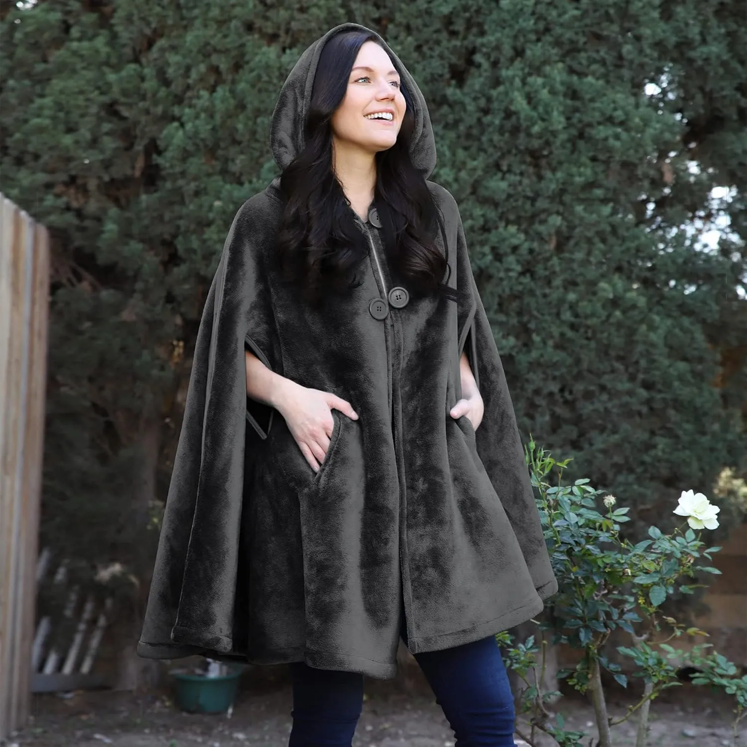 Catalonia Women's Poncho Cape, Oversized Sherpa Fleece Cloak Coat, Snuggly Hooded Wearable Blanket, Gift Idea for Women Mom