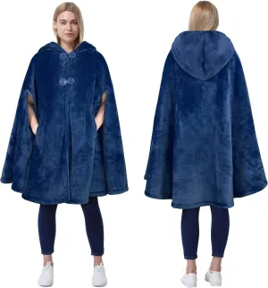 Catalonia Women's Poncho Cape, Oversized Sherpa Fleece Cloak Coat, Snuggly Hooded Wearable Blanket, Gift Idea for Women Mom
