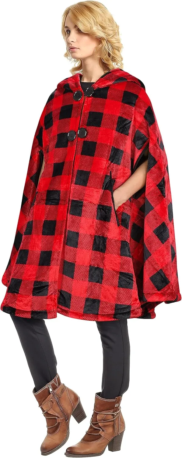 Catalonia Women's Poncho Cape, Oversized Sherpa Fleece Cloak Coat, Snuggly Hooded Wearable Blanket, Gift Idea for Women Mom