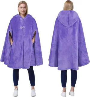 Catalonia Women's Poncho Cape, Oversized Sherpa Fleece Cloak Coat, Snuggly Hooded Wearable Blanket, Gift Idea for Women Mom
