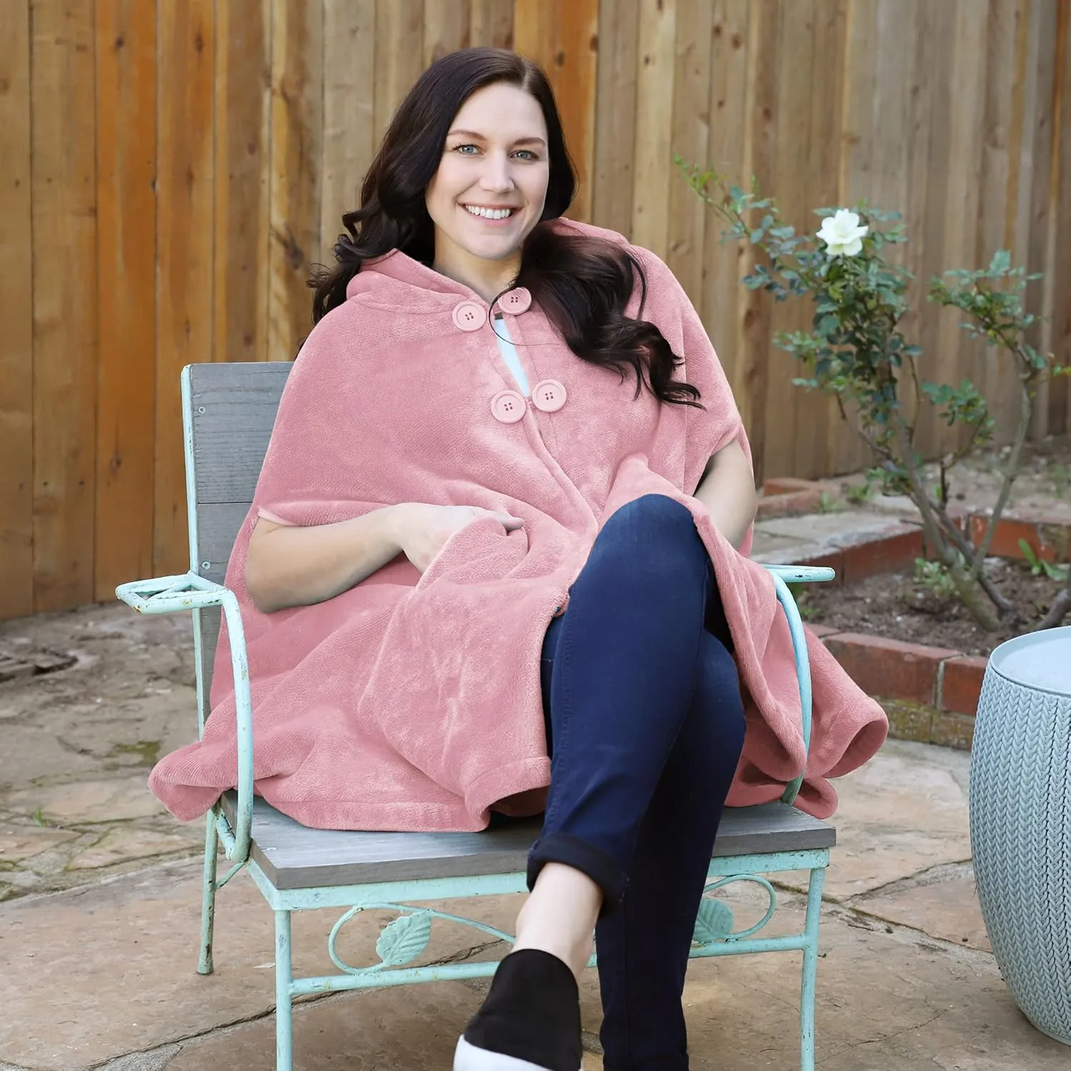 Catalonia Women's Poncho Cape, Oversized Sherpa Fleece Cloak Coat, Snuggly Hooded Wearable Blanket, Gift Idea for Women Mom