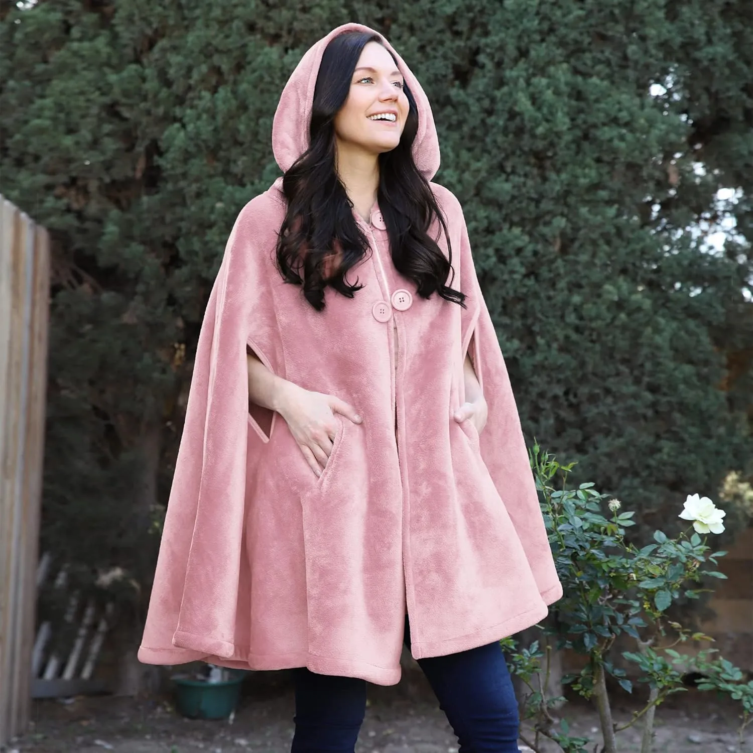 Catalonia Women's Poncho Cape, Oversized Sherpa Fleece Cloak Coat, Snuggly Hooded Wearable Blanket, Gift Idea for Women Mom