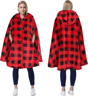 Catalonia Women's Poncho Cape, Oversized Sherpa Fleece Cloak Coat, Snuggly Hooded Wearable Blanket, Gift Idea for Women Mom