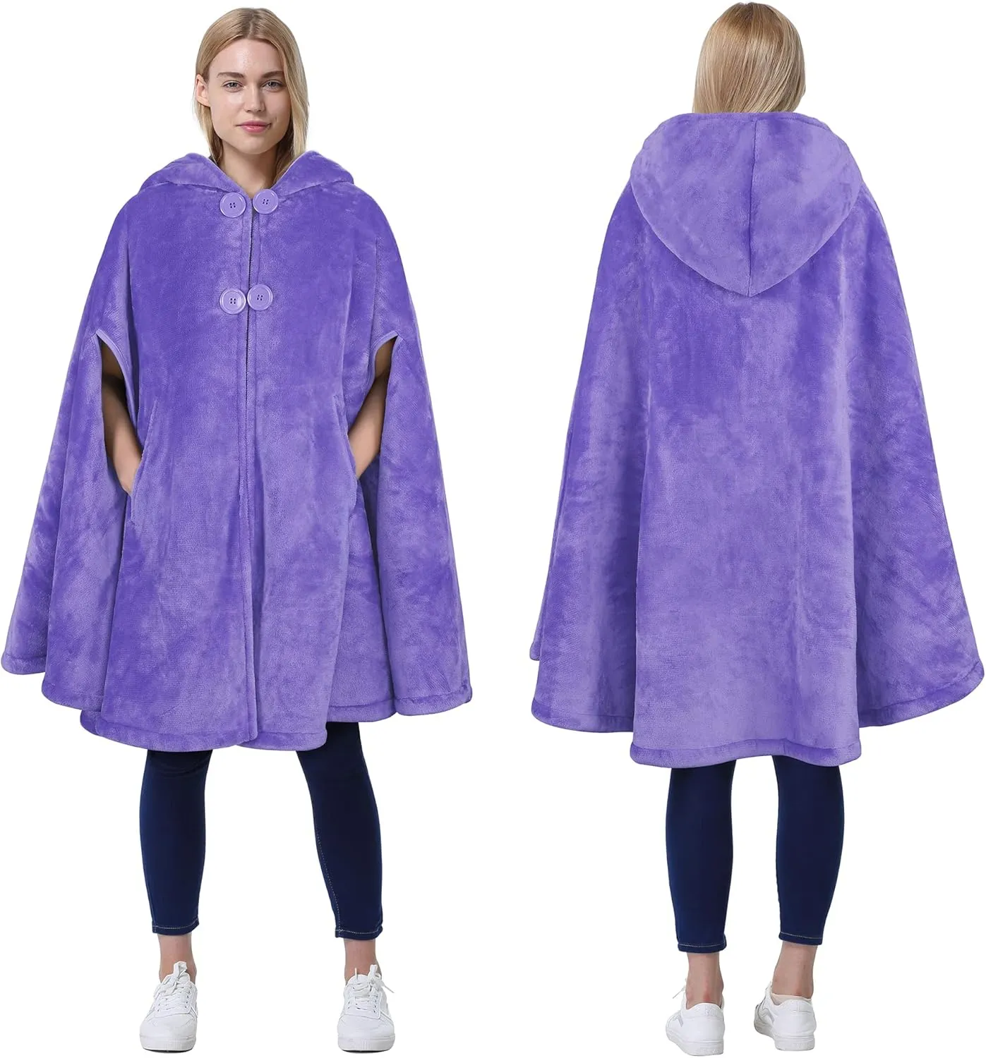 Catalonia Women's Poncho Cape, Oversized Sherpa Fleece Cloak Coat, Snuggly Hooded Wearable Blanket, Gift Idea for Women Mom