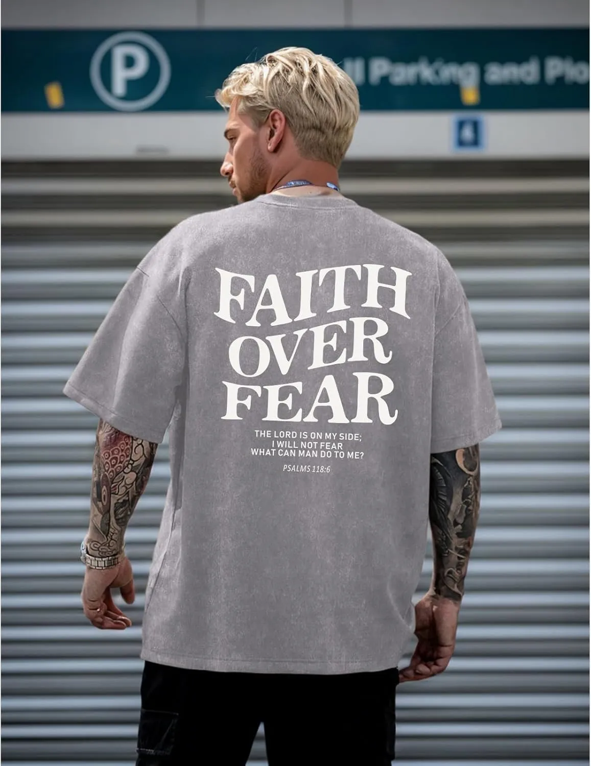 Christian Faith Over Fear Shirt for Men Jesus Religious Shirts Oversized Graphic Tees Acid Wash God T-Shirt