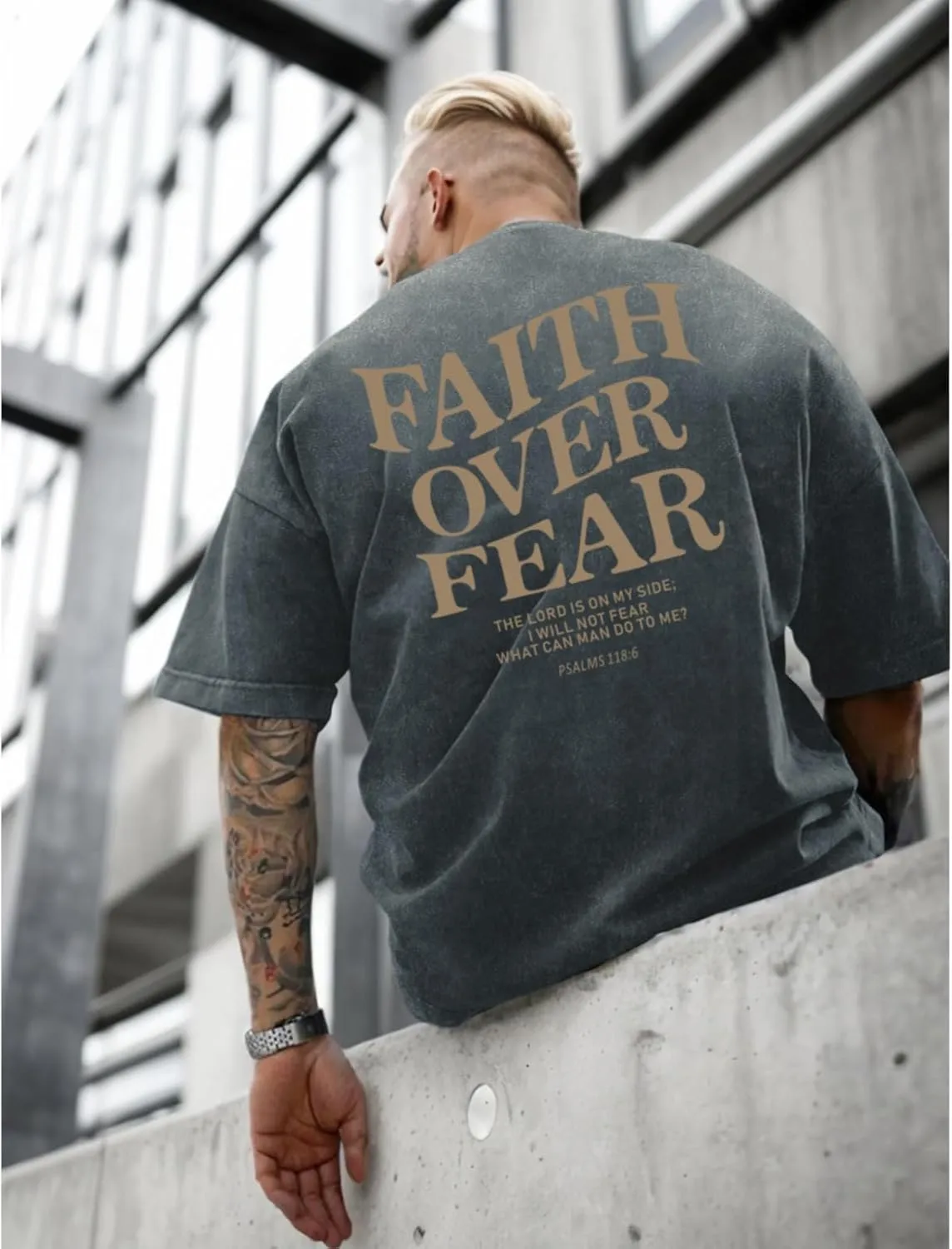 Christian Faith Over Fear Shirt for Men Jesus Religious Shirts Oversized Graphic Tees Acid Wash God T-Shirt