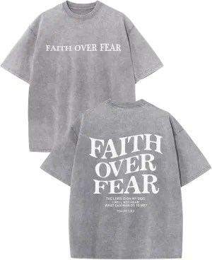 Christian Faith Over Fear Shirt for Men Jesus Religious Shirts Oversized Graphic Tees Acid Wash God T-Shirt