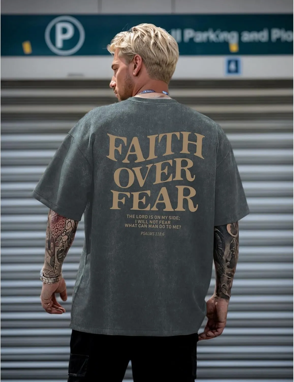Christian Faith Over Fear Shirt for Men Jesus Religious Shirts Oversized Graphic Tees Acid Wash God T-Shirt