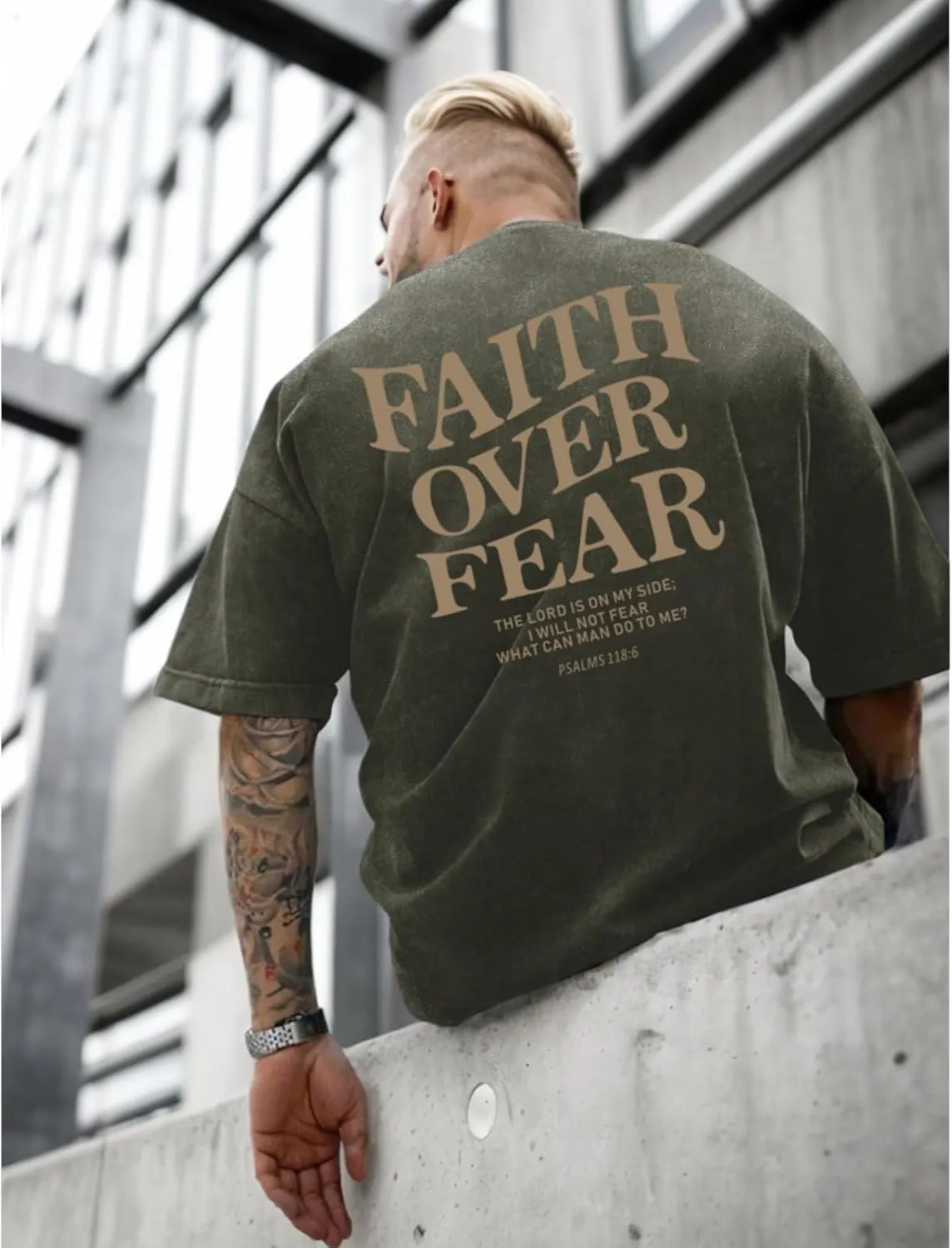 Christian Faith Over Fear Shirt for Men Jesus Religious Shirts Oversized Graphic Tees Acid Wash God T-Shirt
